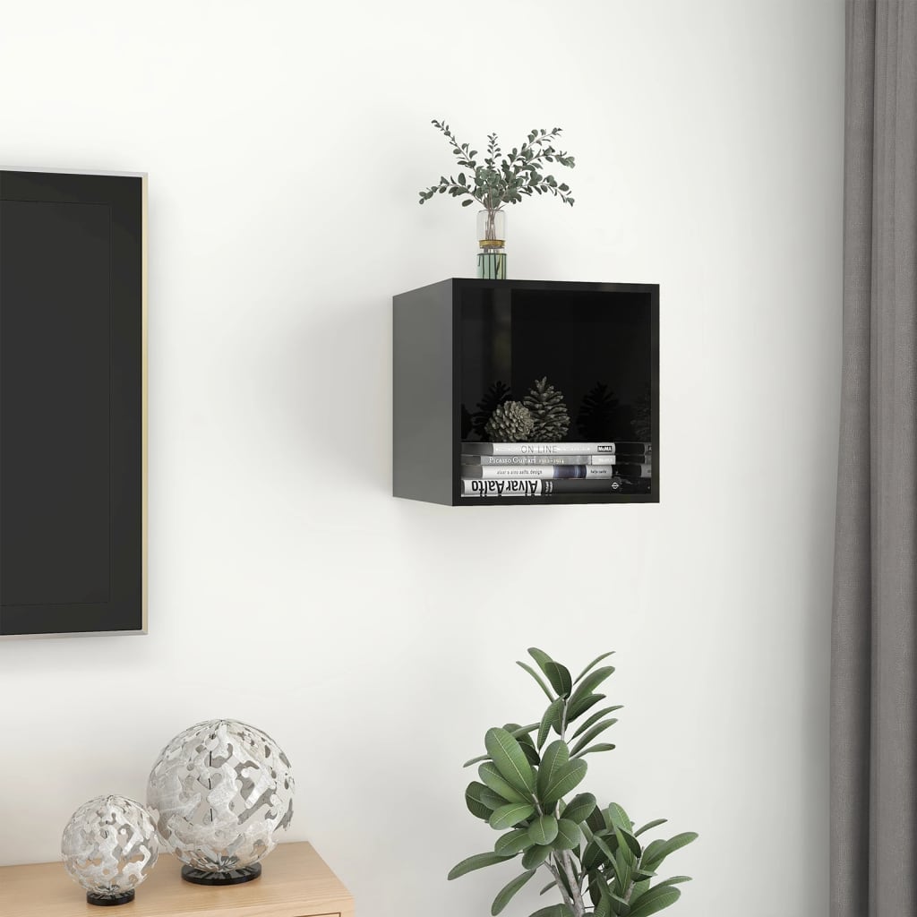 Berkfield Wall Cabinet High Gloss Black 37x37x37 cm Engineered Wood