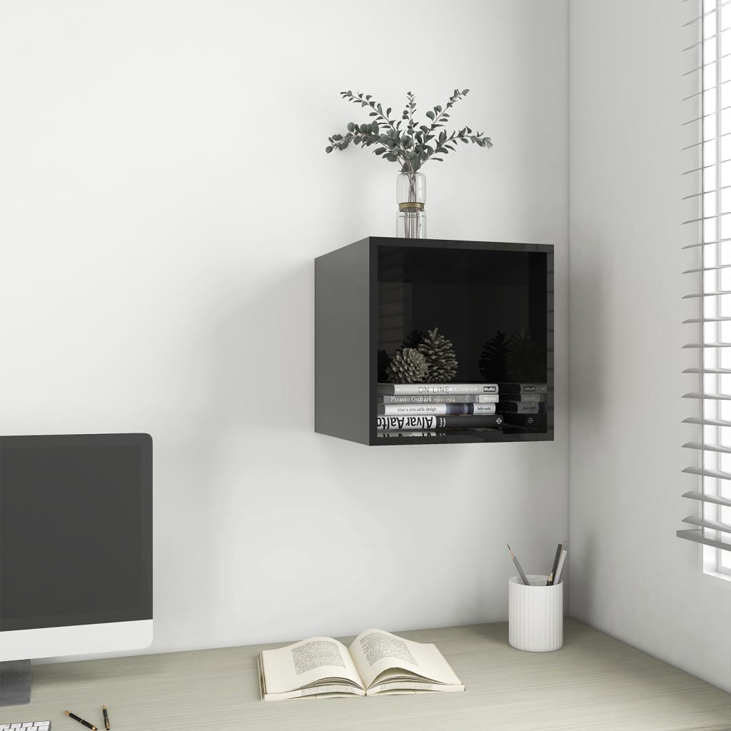 Berkfield Wall Cabinet High Gloss Black 37x37x37 cm Engineered Wood