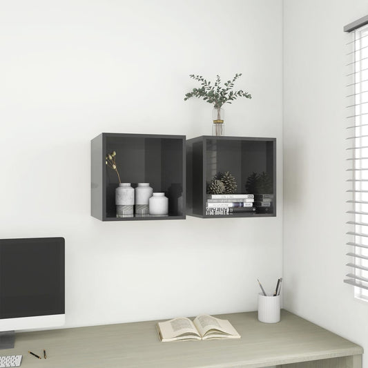 Berkfield Wall Cabinets 2 pcs High Gloss Grey 37x37x37 cm Engineered Wood