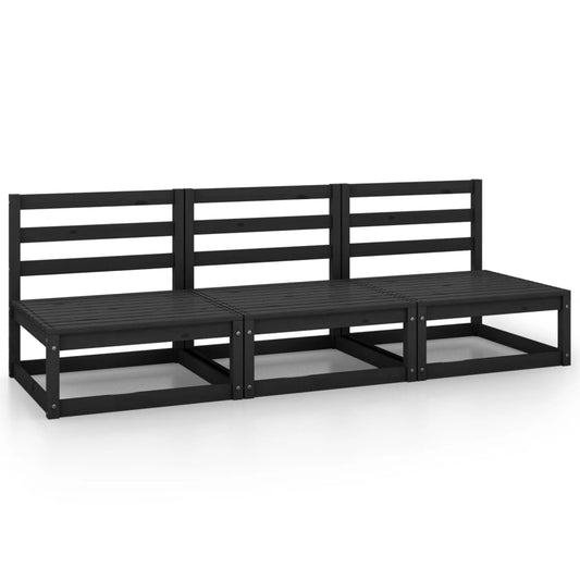 Berkfield Garden Middle Sofas 3 pcs Black Solid Wood Pine