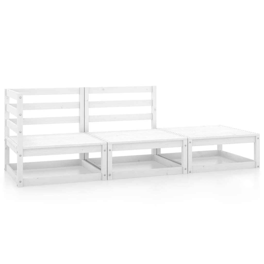 Berkfield 3 Piece Garden Lounge Set White Solid Pinewood