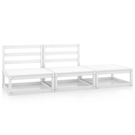 Berkfield 3 Piece Garden Lounge Set White Solid Pinewood