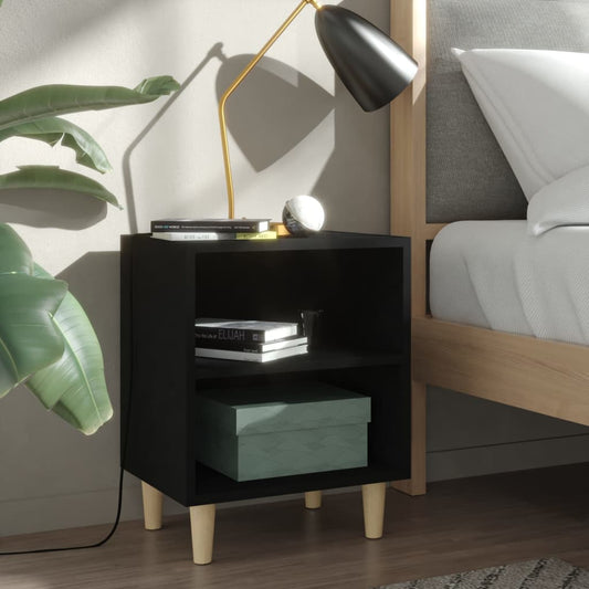 Berkfield Bed Cabinet with Solid Wood Legs Black 40x30x50 cm