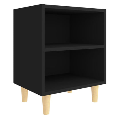 Berkfield Bed Cabinets with Solid Wood Legs 2 pcs Black 40x30x50 cm