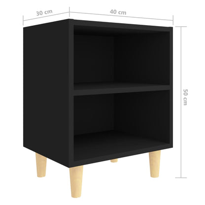 Berkfield Bed Cabinets with Solid Wood Legs 2 pcs Black 40x30x50 cm
