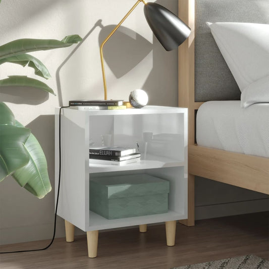 Berkfield Bed Cabinet with Solid Wood Legs High Gloss White 40x30x50cm