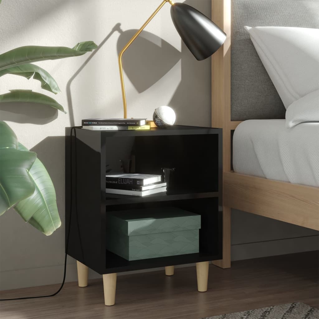 Berkfield Bed Cabinet with Solid Wood Legs High Gloss Black 40x30x50cm