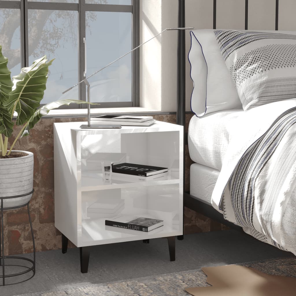 Berkfield Bed Cabinet with Metal Legs High Gloss White 40x30x50 cm