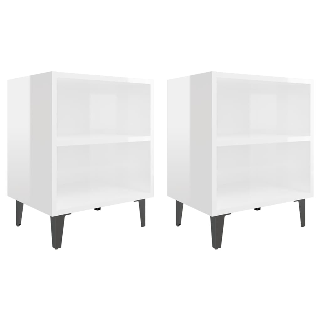 Berkfield Bed Cabinets with Metal Legs 2 pcs High Gloss White 40x30x50 cm