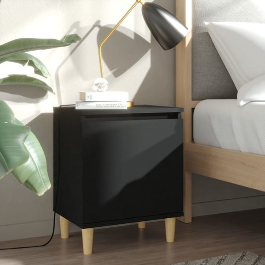 Berkfield Bed Cabinets with Solid Wood Legs 2 pcs Black 40x30x50 cm