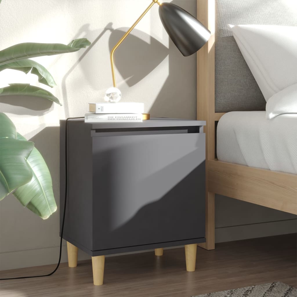 Berkfield Bed Cabinets with Solid Wood Legs 2 pcs Grey 40x30x50 cm