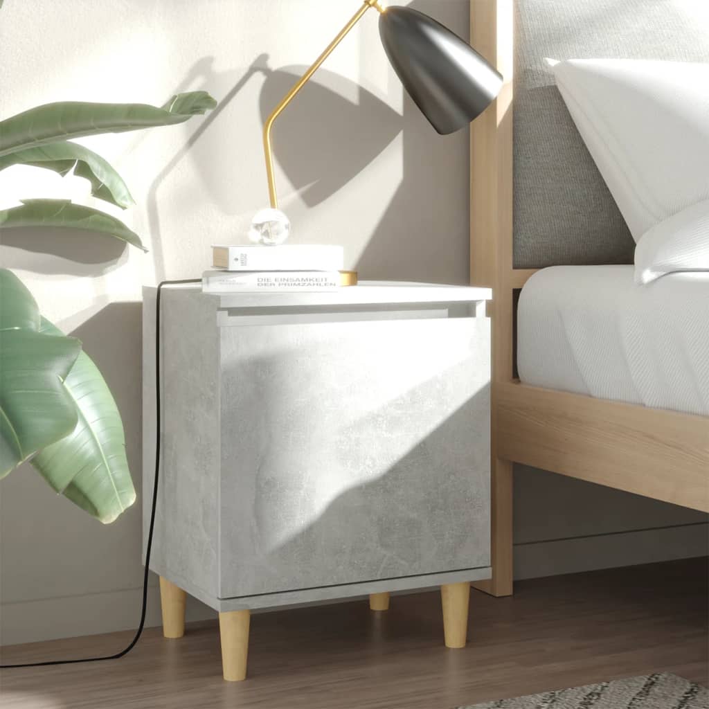 Berkfield Bed Cabinet with Solid Wood Legs Concrete Grey 40x30x50 cm