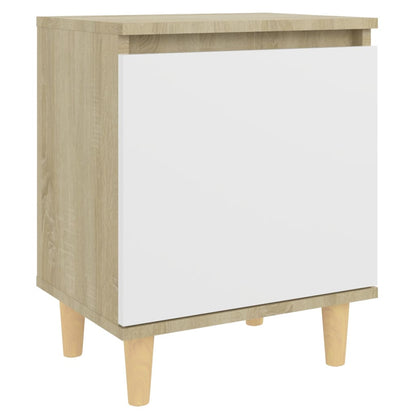 Berkfield Bed Cabinet with Solid Wood Legs Sonoma Oak & White 40x30x50cm