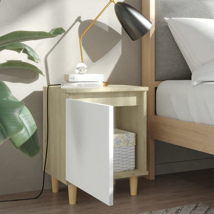 Berkfield Bed Cabinet with Solid Wood Legs Sonoma Oak & White 40x30x50cm