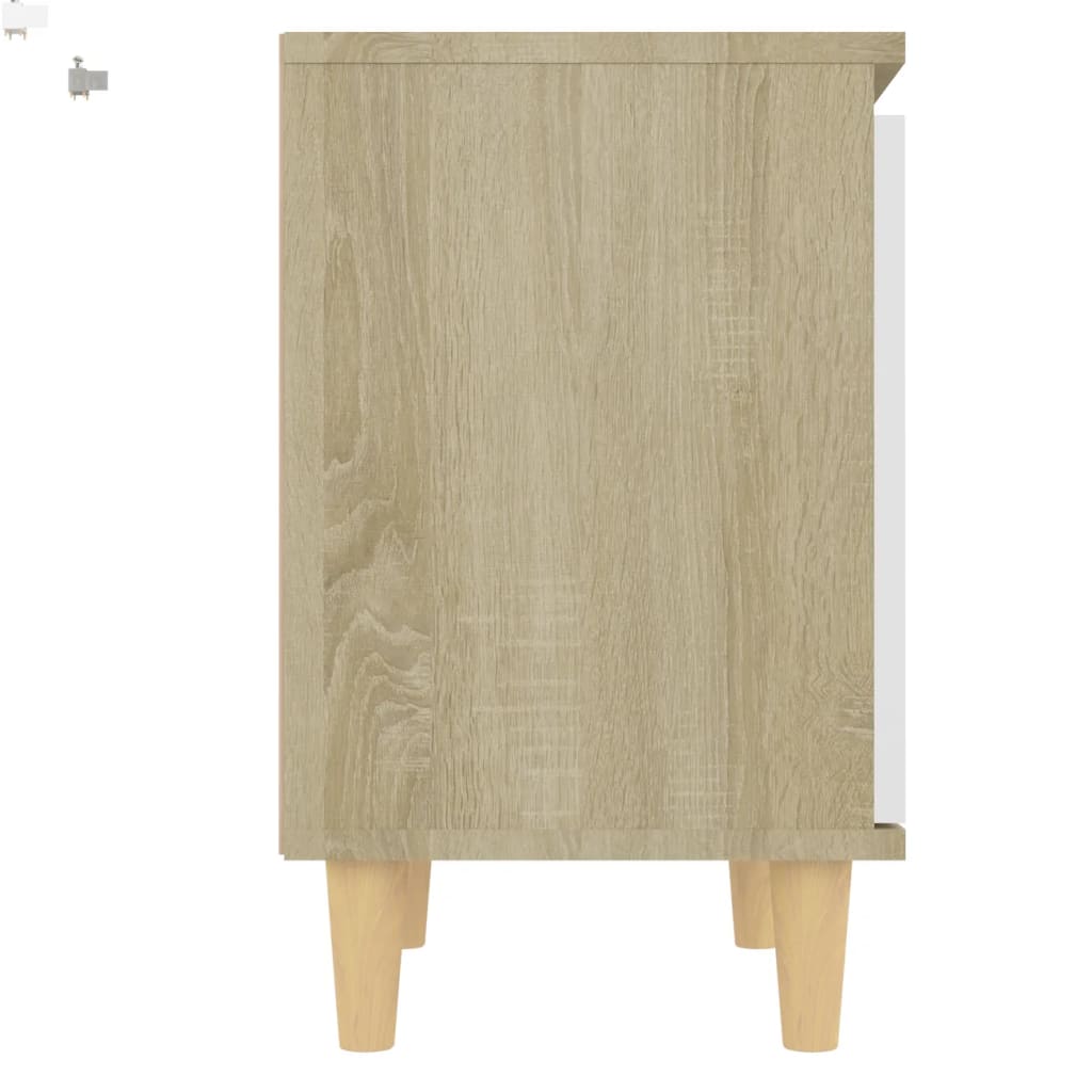 Berkfield Bed Cabinet with Solid Wood Legs Sonoma Oak & White 40x30x50cm