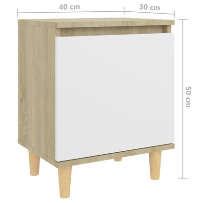 Berkfield Bed Cabinet with Solid Wood Legs Sonoma Oak & White 40x30x50cm