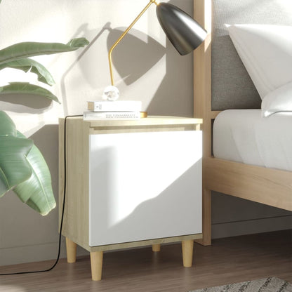 Berkfield Bed Cabinet with Solid Wood Legs Sonoma Oak & White 40x30x50cm
