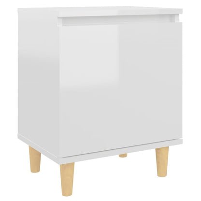 Berkfield Bed Cabinet with Solid Wood Legs High Gloss White 40x30x50cm