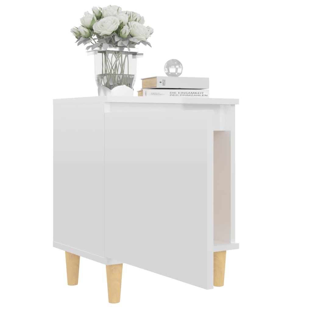 Berkfield Bed Cabinet with Solid Wood Legs High Gloss White 40x30x50cm