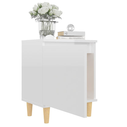 Berkfield Bed Cabinet with Solid Wood Legs High Gloss White 40x30x50cm
