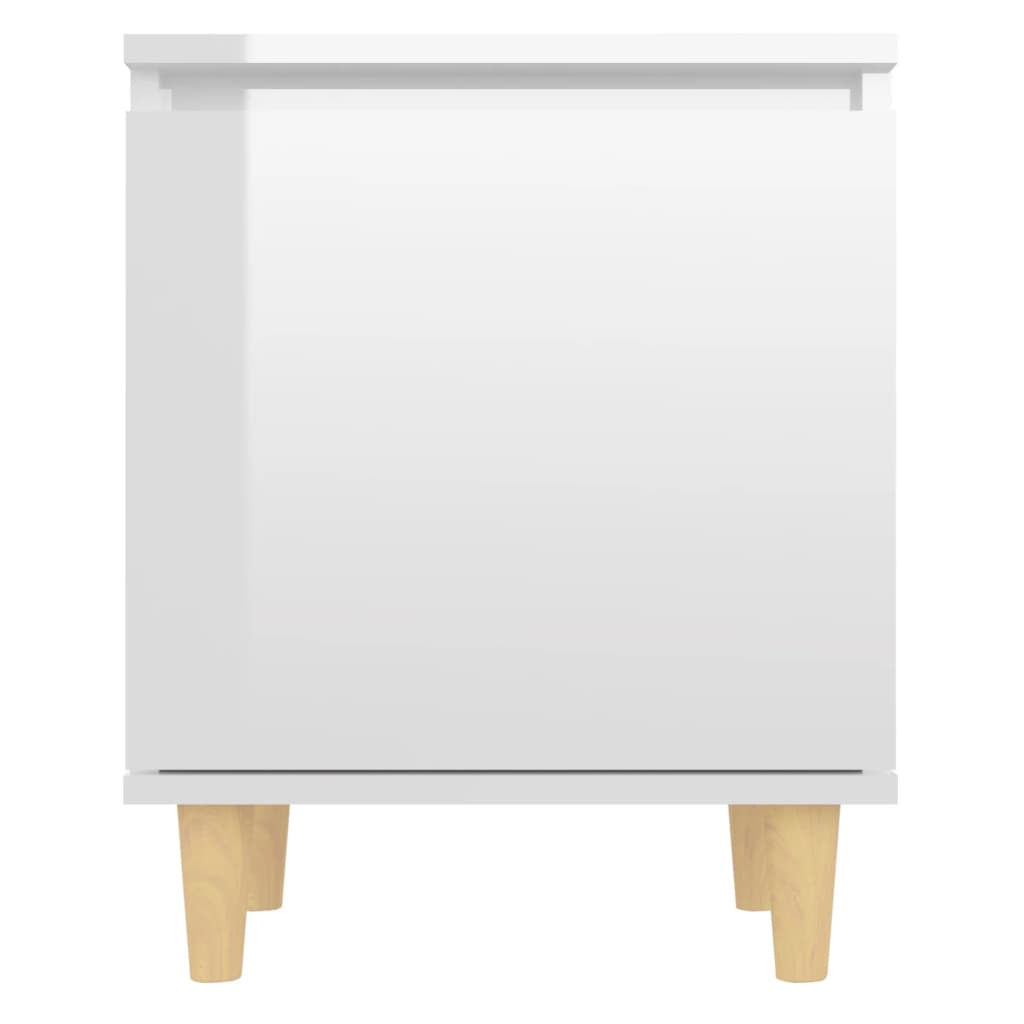 Berkfield Bed Cabinet with Solid Wood Legs High Gloss White 40x30x50cm