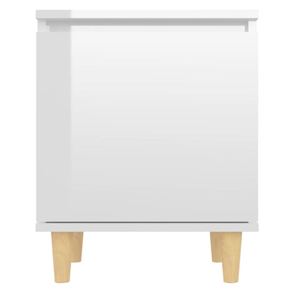 Berkfield Bed Cabinet with Solid Wood Legs High Gloss White 40x30x50cm