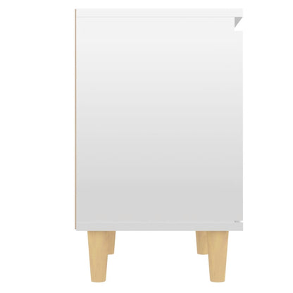 Berkfield Bed Cabinet with Solid Wood Legs High Gloss White 40x30x50cm