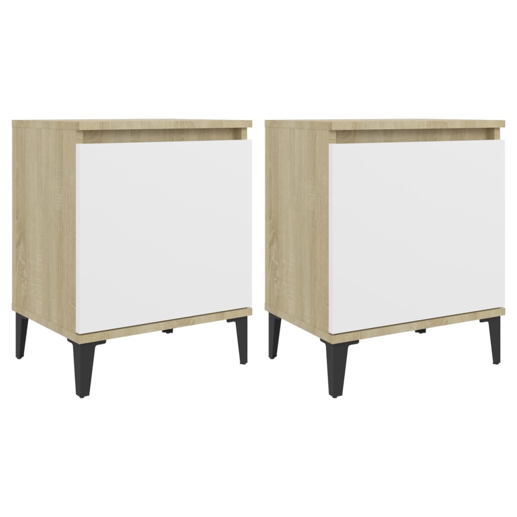 Berkfield Bed Cabinets Metal Legs 2 pcs Sonoma Oak and White 40x30x50 cm