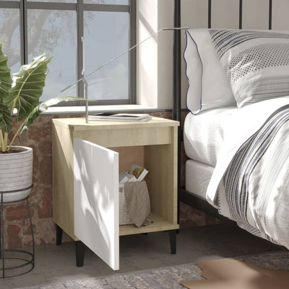 Berkfield Bed Cabinets Metal Legs 2 pcs Sonoma Oak and White 40x30x50 cm