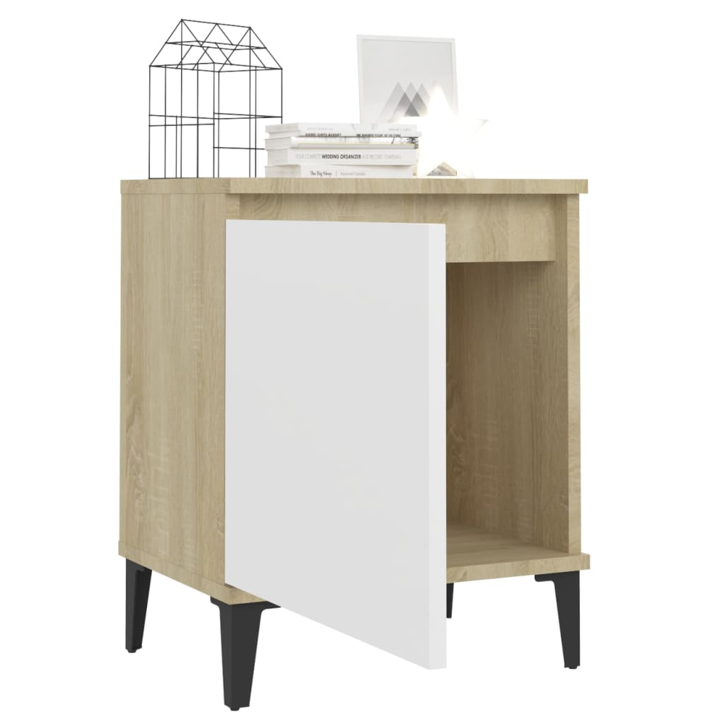 Berkfield Bed Cabinets Metal Legs 2 pcs Sonoma Oak and White 40x30x50 cm