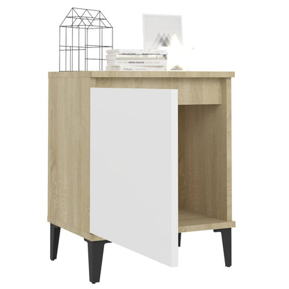 Berkfield Bed Cabinets Metal Legs 2 pcs Sonoma Oak and White 40x30x50 cm