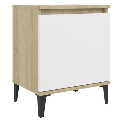 Berkfield Bed Cabinets Metal Legs 2 pcs Sonoma Oak and White 40x30x50 cm