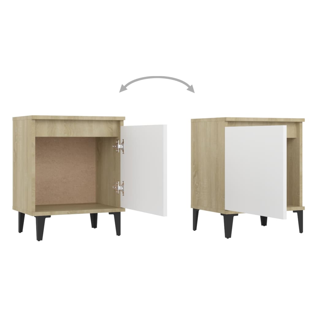 Berkfield Bed Cabinets Metal Legs 2 pcs Sonoma Oak and White 40x30x50 cm