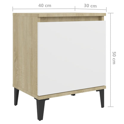 Berkfield Bed Cabinets Metal Legs 2 pcs Sonoma Oak and White 40x30x50 cm