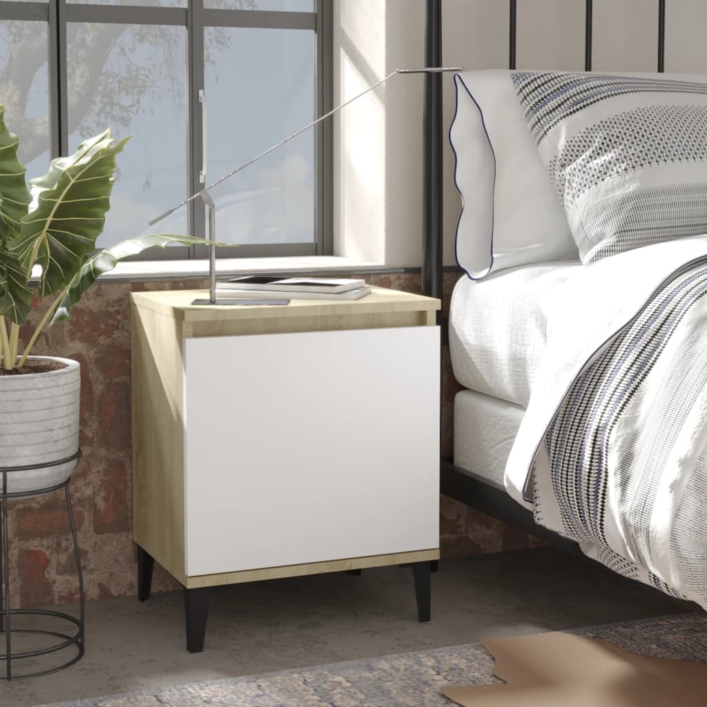 Berkfield Bed Cabinets Metal Legs 2 pcs Sonoma Oak and White 40x30x50 cm