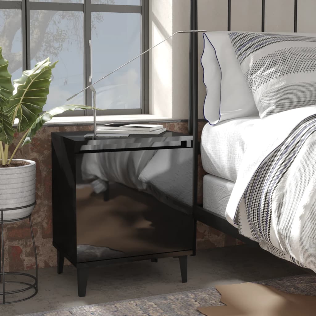 Berkfield Bed Cabinet with Metal Legs High Gloss Black 40x30x50 cm