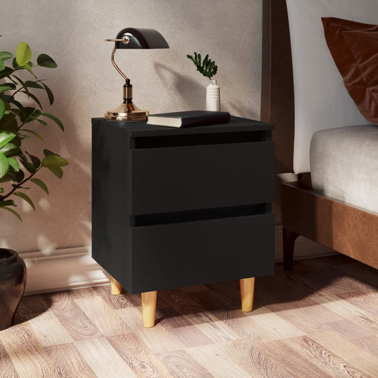 Berkfield Bed Cabinet with Solid Pinewood Legs Black 40x35x50 cm