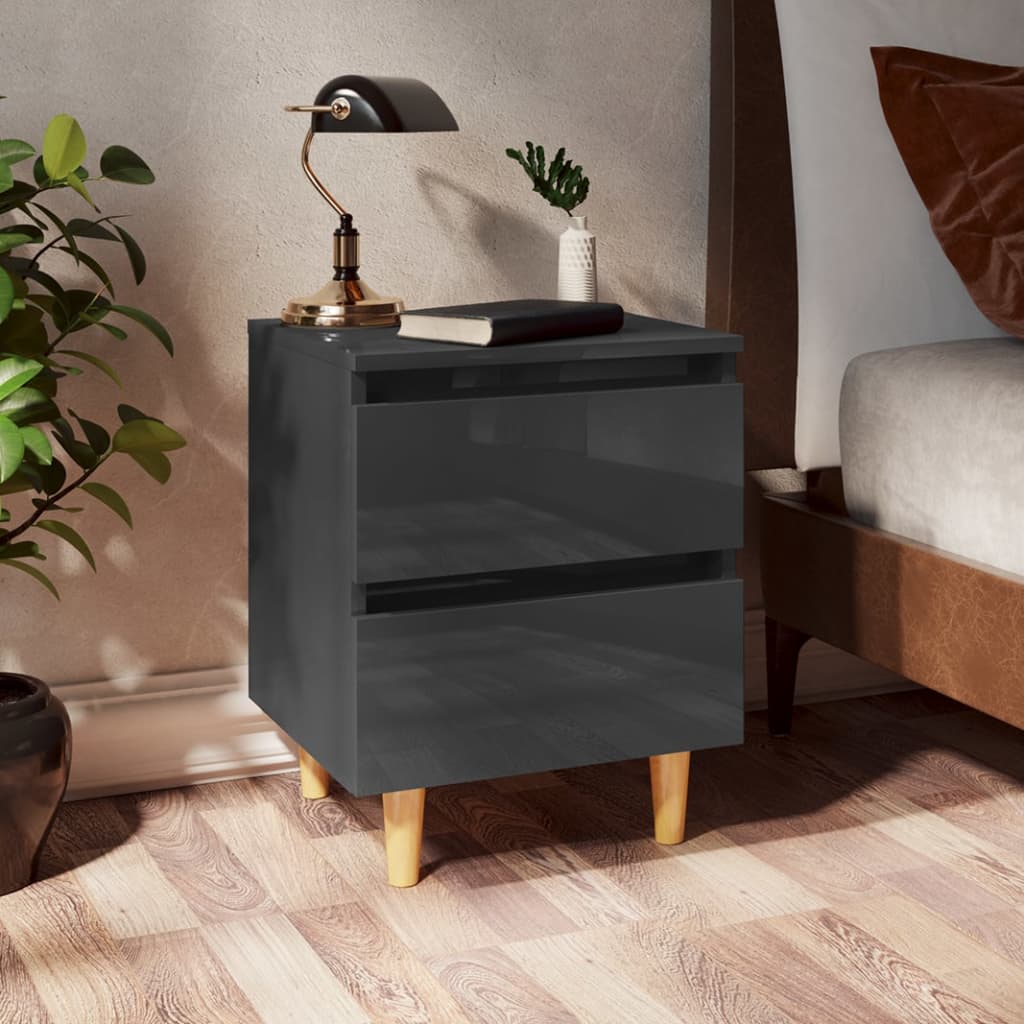 Berkfield Bed Cabinet & Solid Pinewood Legs High Gloss Grey 40x35x50cm