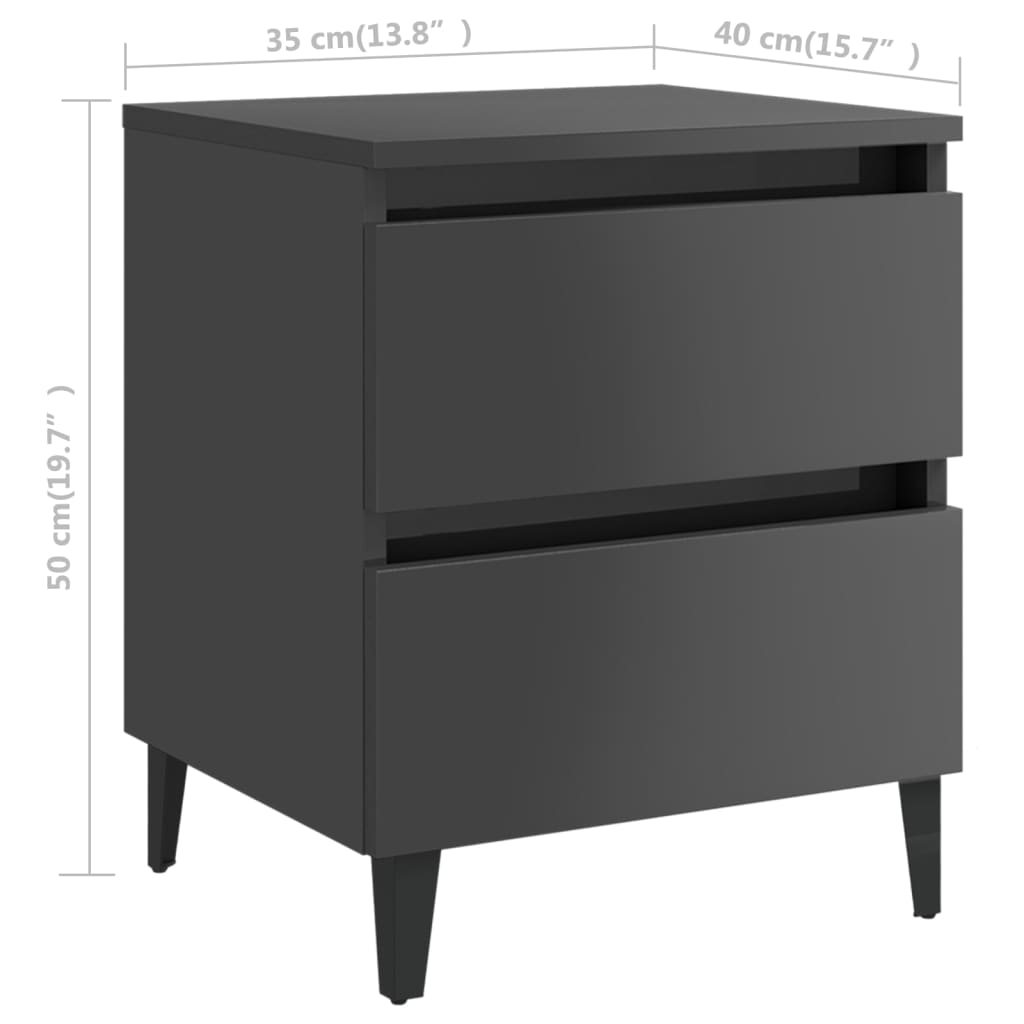 Berkfield Bed Cabinets 2 pcs High Gloss Grey 40x35x50 cm Engineered Wood