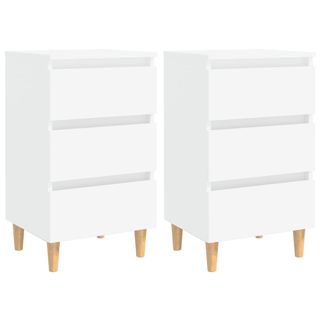 Berkfield Bed Cabinets with Solid Wood Legs 2 pcs White 40x35x69 cm