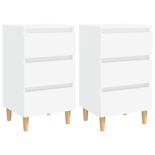 Berkfield Bed Cabinets with Solid Wood Legs 2 pcs White 40x35x69 cm