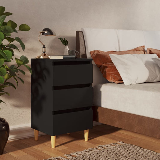 Berkfield Bed Cabinet with Solid Wood Legs Black 40x35x69 cm
