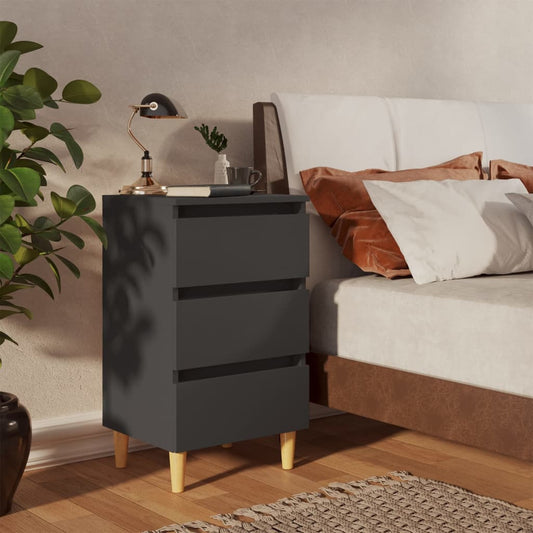 Berkfield Bed Cabinet with Solid Wood Legs Grey 40x35x69 cm
