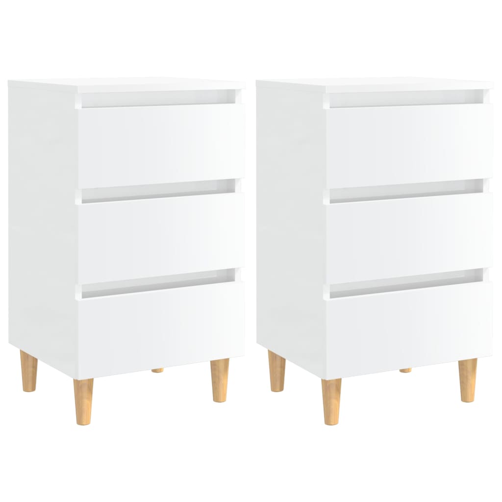 Berkfield Bed Cabinets & Wood Legs 2 pcs High Gloss White 40x35x69cm