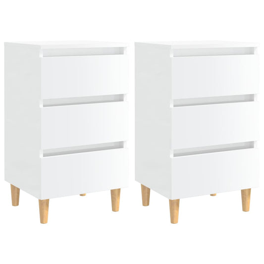 Berkfield Bed Cabinets & Wood Legs 2 pcs High Gloss White 40x35x69cm