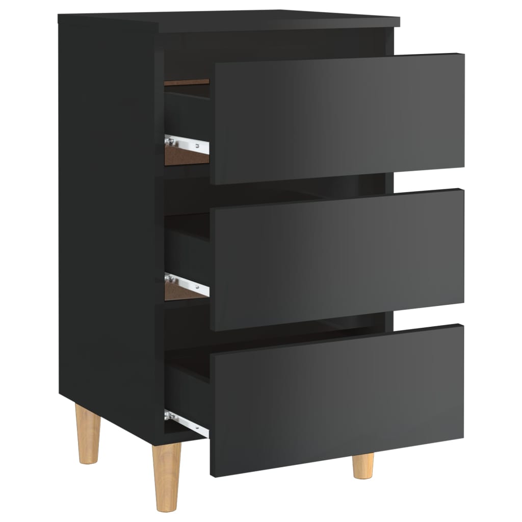 Berkfield Bed Cabinet with Solid Wood Legs High Gloss Black 40x35x69 cm