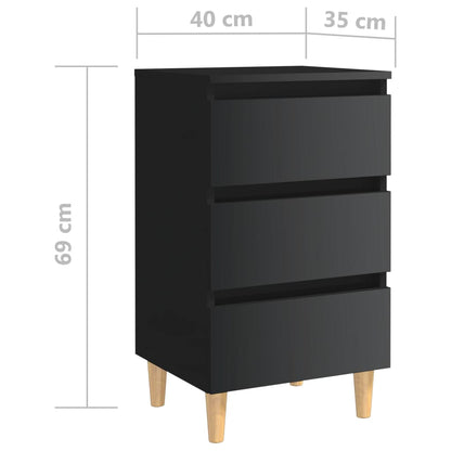 Berkfield Bed Cabinet with Solid Wood Legs High Gloss Black 40x35x69 cm