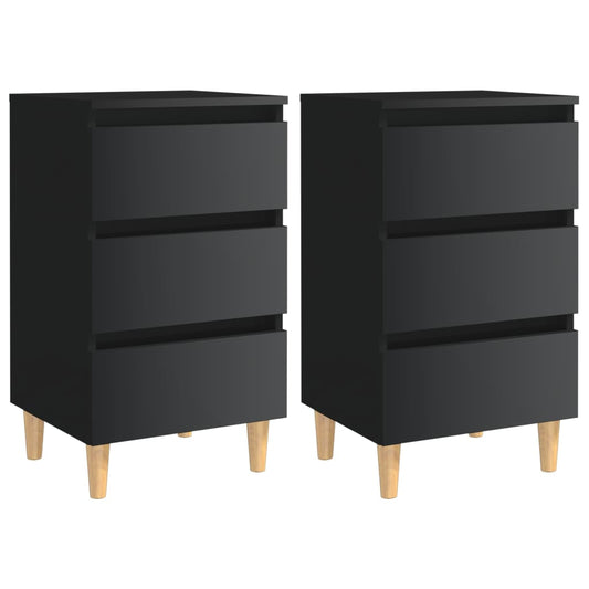 Berkfield Bed Cabinets & Wood Legs 2 pcs High Gloss Black 40x35x69 cm