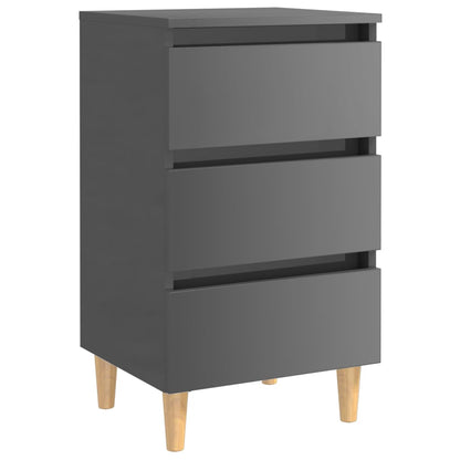 Berkfield Bed Cabinet with Solid Wood Legs High Gloss Grey 40x35x69 cm