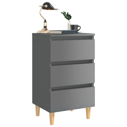 Berkfield Bed Cabinet with Solid Wood Legs High Gloss Grey 40x35x69 cm